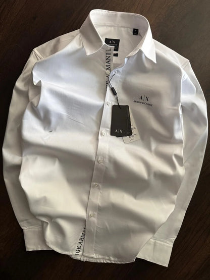 ARM*NI EXCH*NGE || Men's Slim-Fit Logo Detail Dress Shirt - White/Black