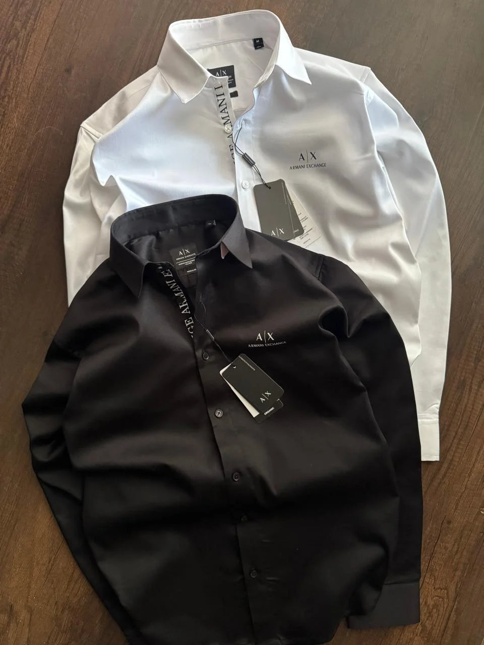 ARM*NI EXCH*NGE || Men's Slim-Fit Logo Detail Dress Shirt - White/Black