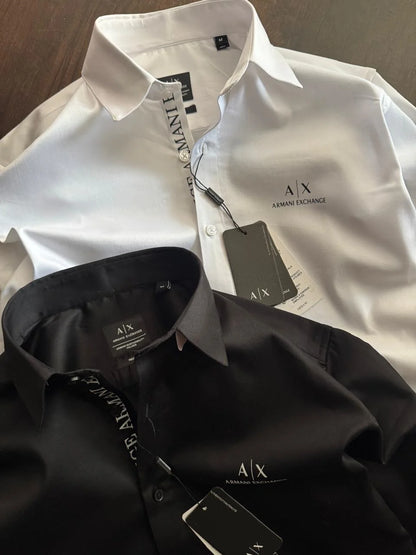 ARM*NI EXCH*NGE || Men's Slim-Fit Logo Detail Dress Shirt - White/Black