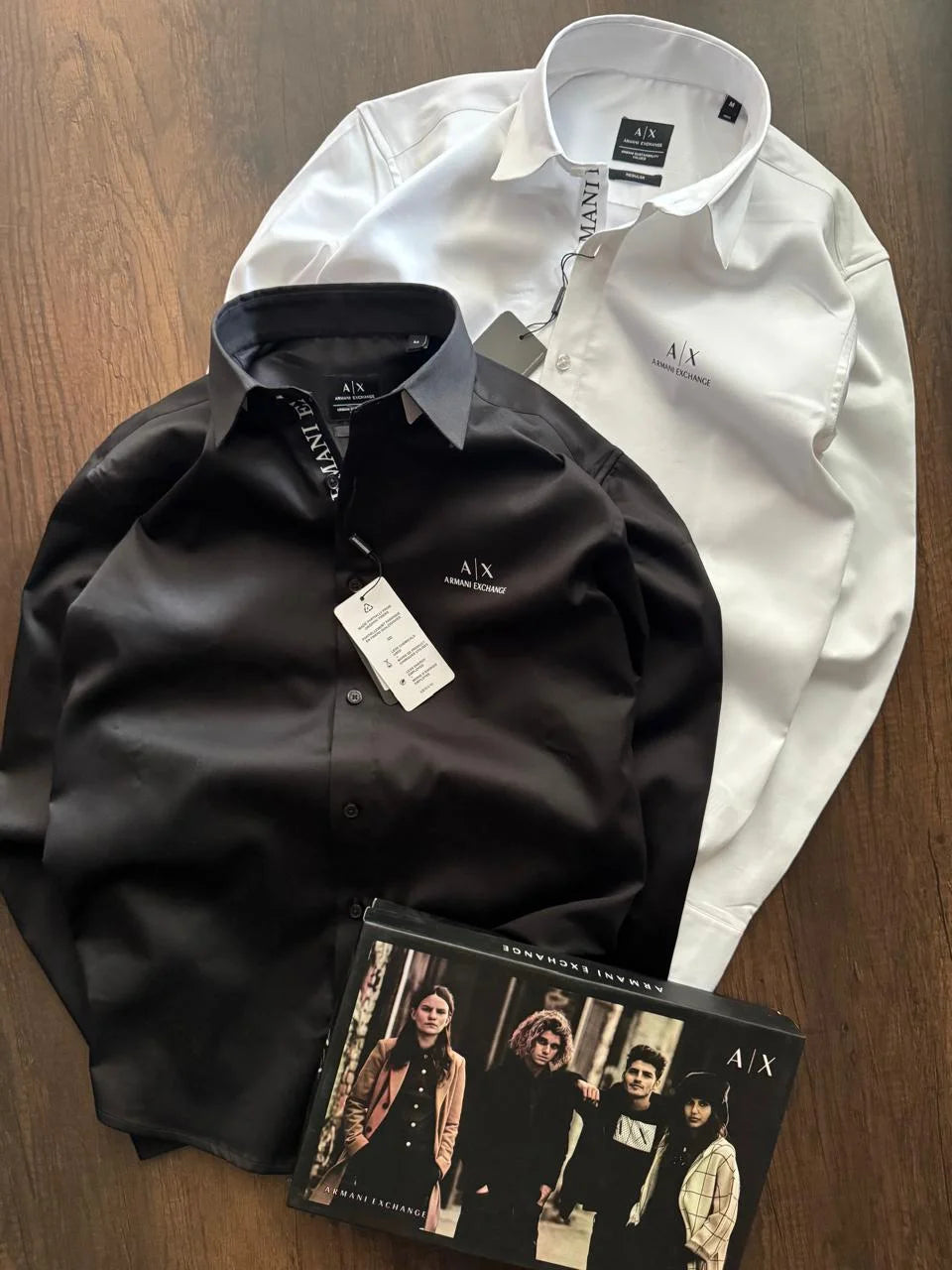 ARM*NI EXCH*NGE || Men's Slim-Fit Logo Detail Dress Shirt - White/Black