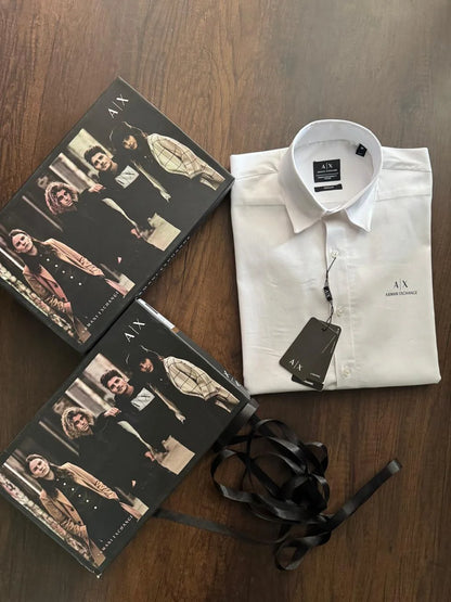 ARM*NI EXCH*NGE || Men's Slim-Fit Logo Detail Dress Shirt - White/Black