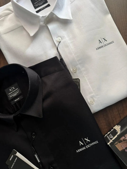 ARM*NI EXCH*NGE || Men's Slim-Fit Logo Detail Dress Shirt - White/Black