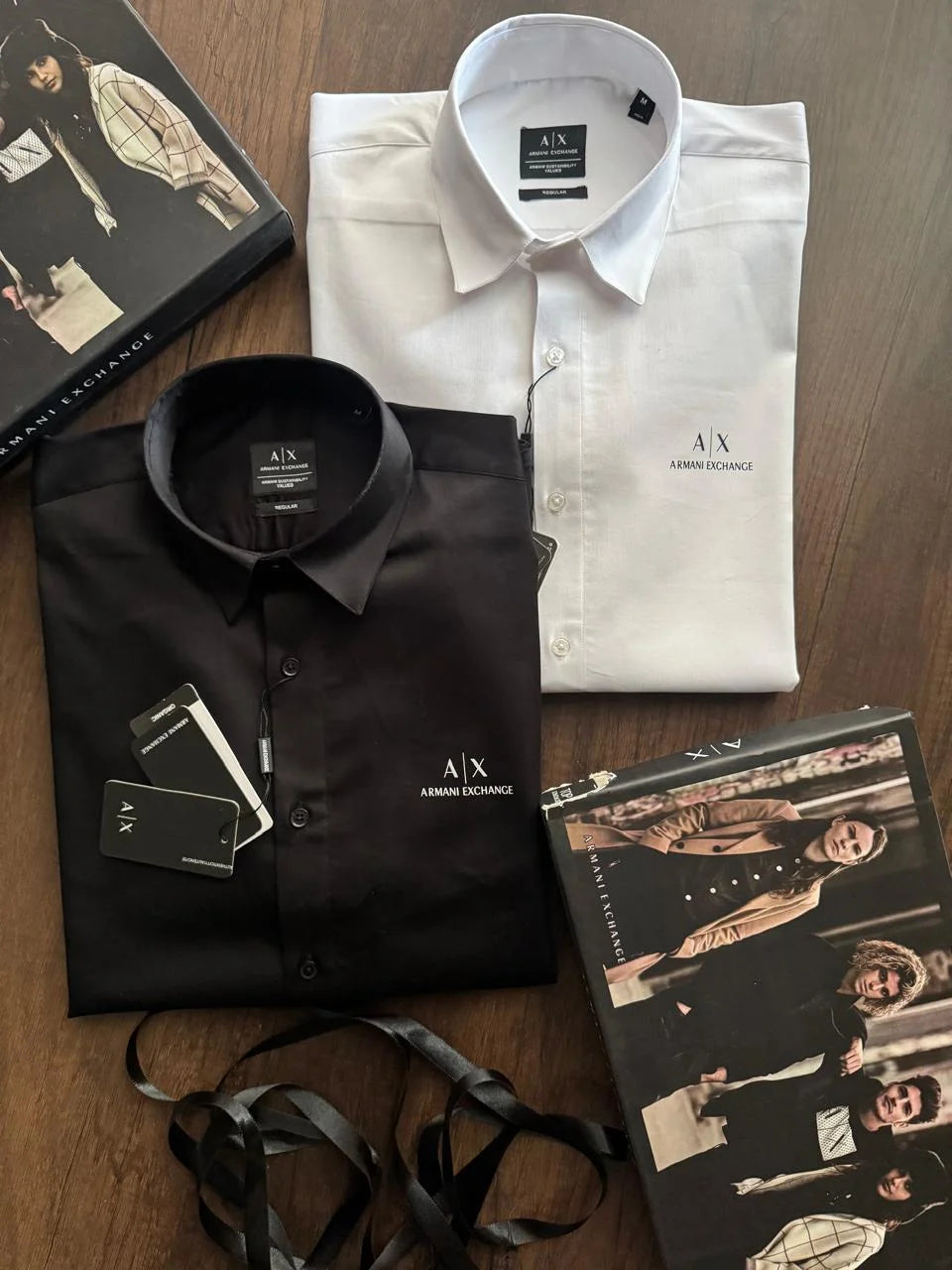 ARM*NI EXCH*NGE || Men's Slim-Fit Logo Detail Dress Shirt - White/Black