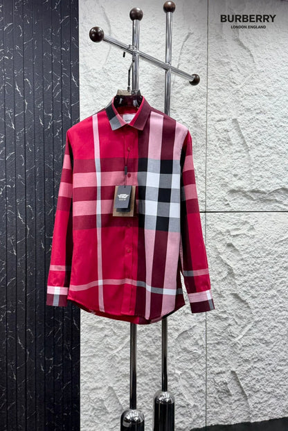BURBERRY || Men’s Red Oversized Check Cotton Poplin Button-Down Shirt