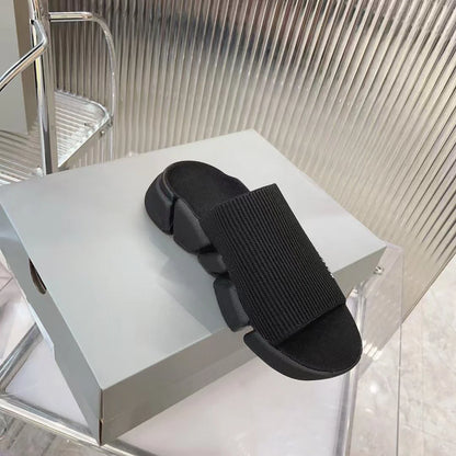 BALENCIAGA || Speed Graffiti Knit Slipper Slide - Black Monogram Logo
