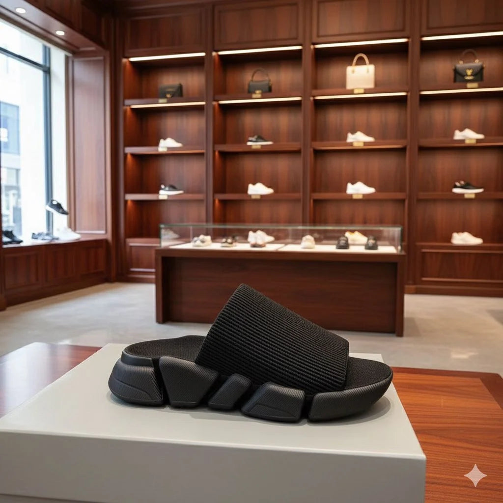 BALENCIAGA || Speed Graffiti Knit Slipper Slide - Black Monogram Logo