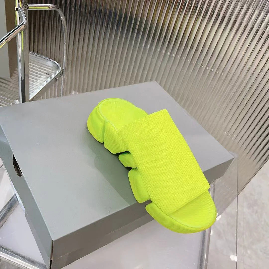 BALENCIAGA || Neon Yellow Speed Knit Slipper with Segmented Sole