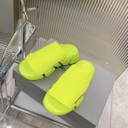 BALENCIAGA || Neon Yellow Speed Knit Slipper with Segmented Sole