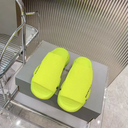 BALENCIAGA || Neon Yellow Speed Knit Slipper with Segmented Sole