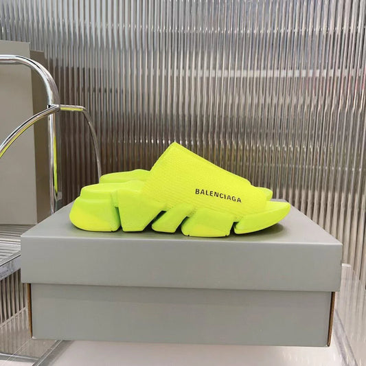 BALENCIAGA || Neon Yellow Speed Knit Slipper with Segmented Sole