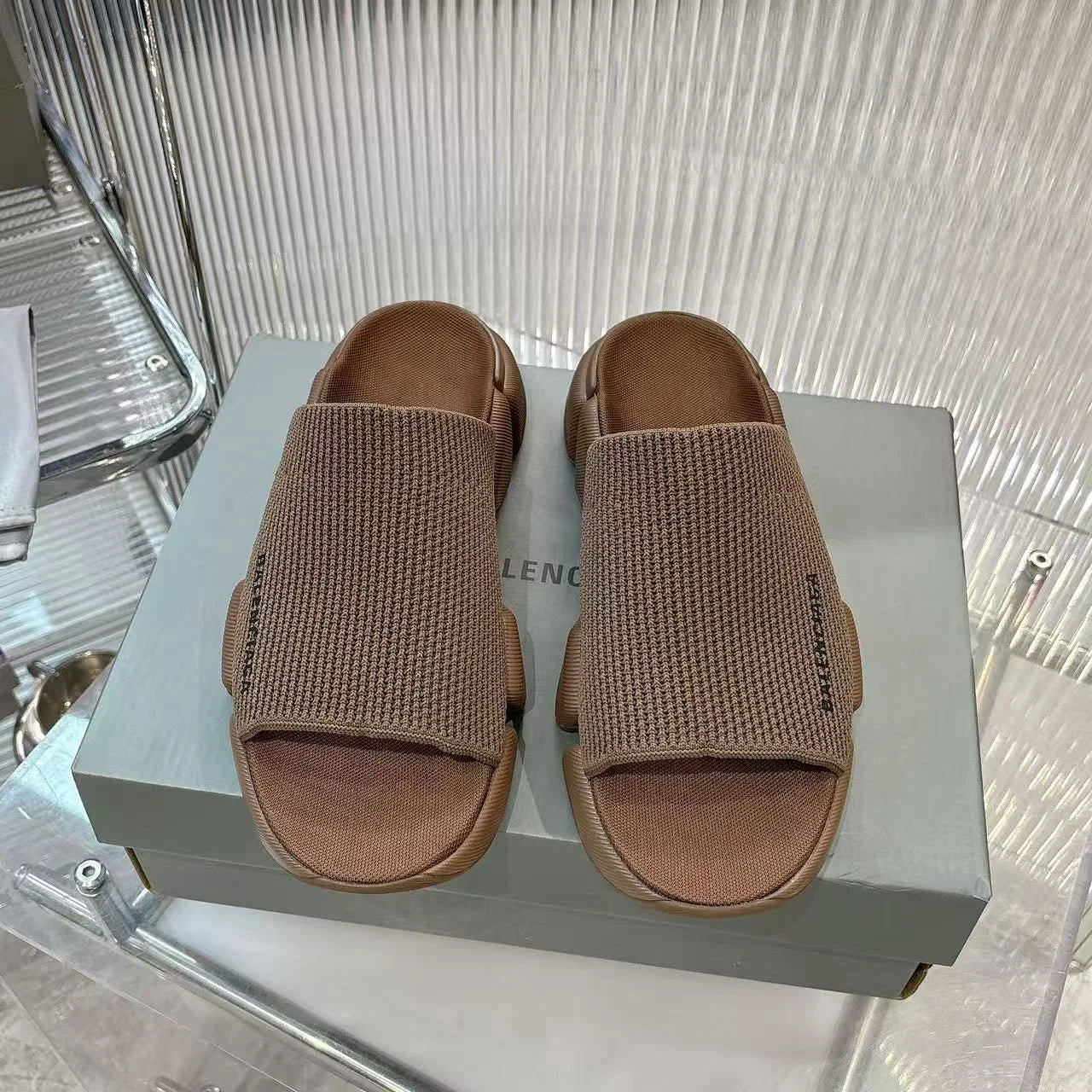 BALENCIAGA || Speed Graffiti Knit Mule Slippers with Articulated Chunky Sole