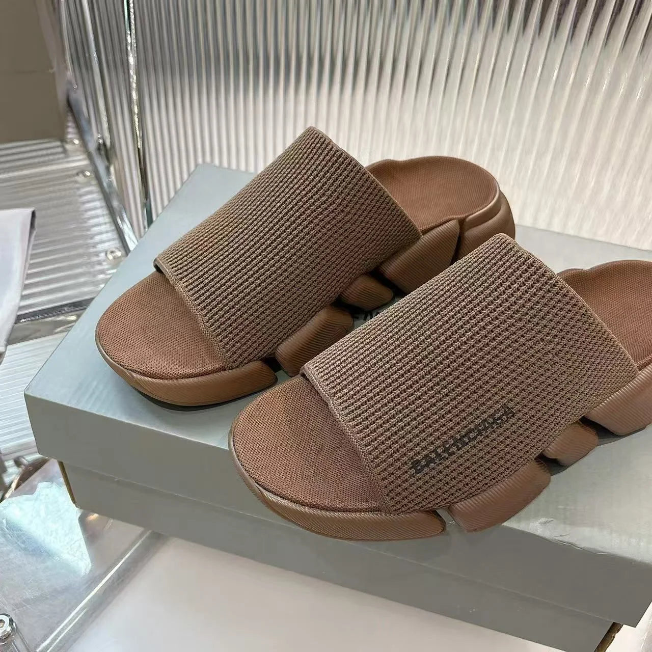 BALENCIAGA || Speed Graffiti Knit Mule Slippers with Articulated Chunky Sole