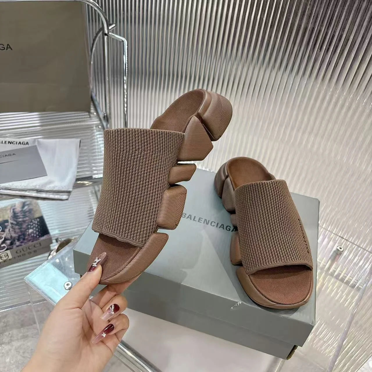 BALENCIAGA || Speed Graffiti Knit Mule Slippers with Articulated Chunky Sole