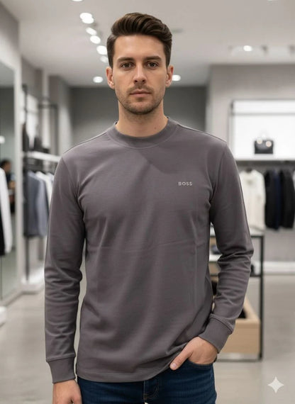 HUGO BOSS || Men's Crew Neck Long Sleeve Sweatshirt-Anthracite Grey