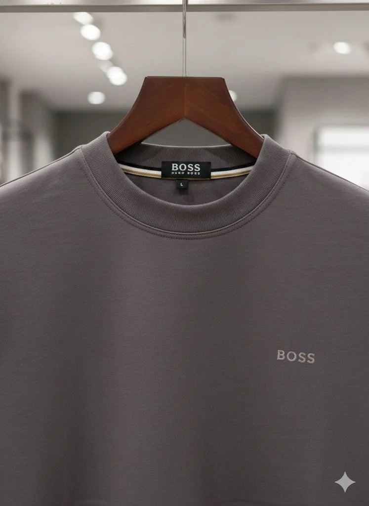 HUGO BOSS || Men's Crew Neck Long Sleeve Sweatshirt-Anthracite Grey