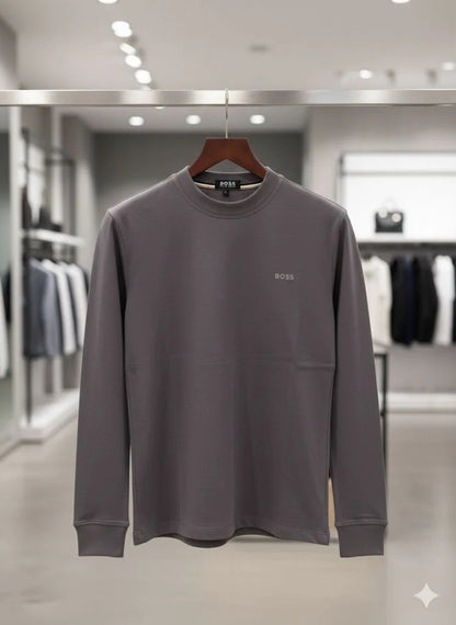 HUGO BOSS || Men's Crew Neck Long Sleeve Sweatshirt-Anthracite Grey