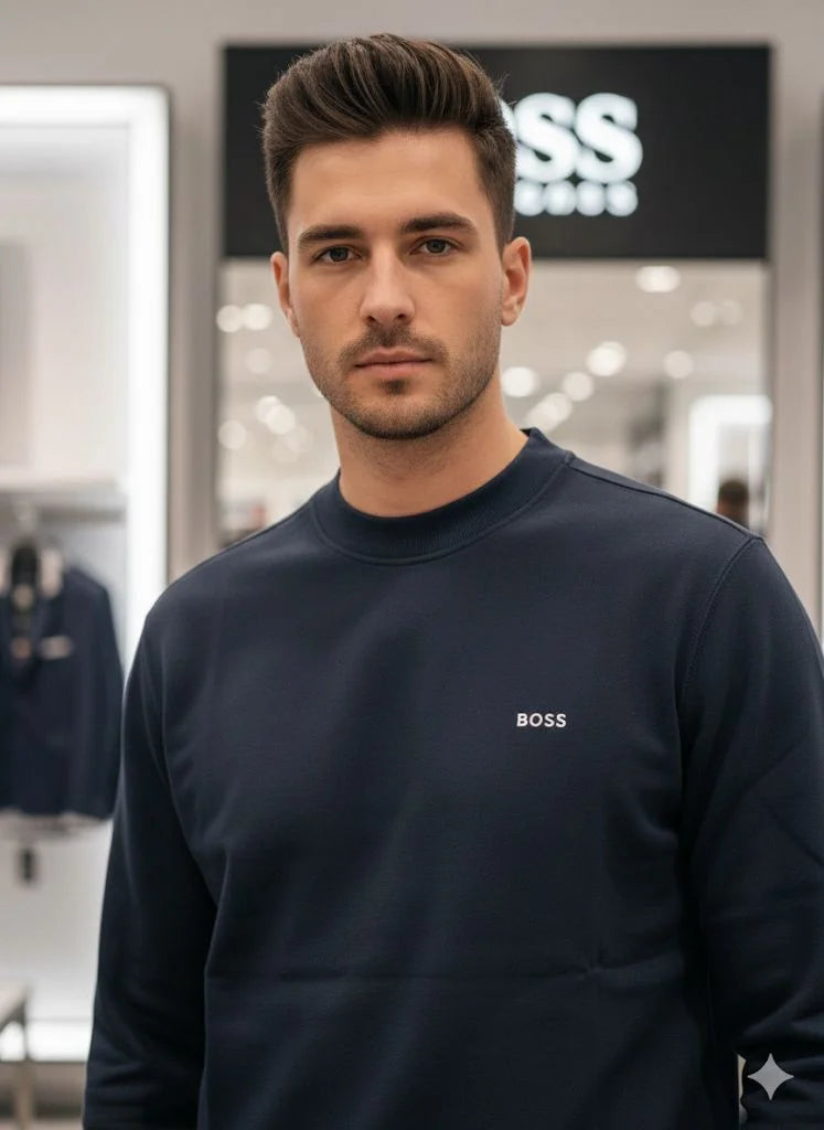HUGO BOSS || Men's Crew Neck Long Sleeve Sweatshirt - Navy Blue