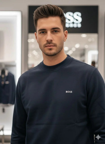 HUGO BOSS || Men's Crew Neck Long Sleeve Sweatshirt - Navy Blue