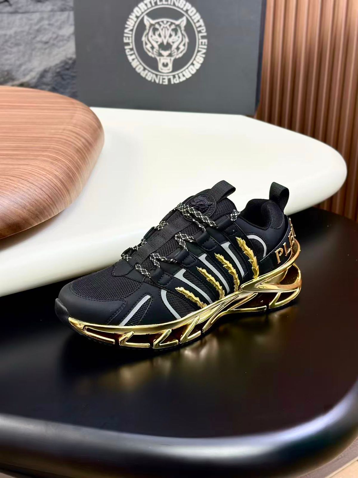 PHILIPP PLEIN || Plein Sport Men's Tiger Edition Sneakers - Black & Metallic Gold - FASHION MYST