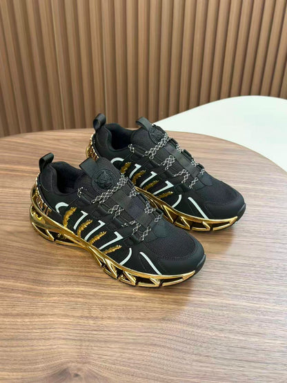 PHILIPP PLEIN || Plein Sport Men's Tiger Edition Sneakers - Black & Metallic Gold - FASHION MYST