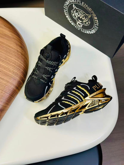 PHILIPP PLEIN || Plein Sport Men's Tiger Edition Sneakers - Black & Metallic Gold - FASHION MYST