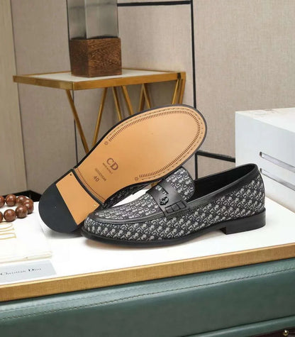 CHRISTIAN DIOR || Men’s Black and Grey Oblique Jacquard Penny Loafers - FASHION MYST