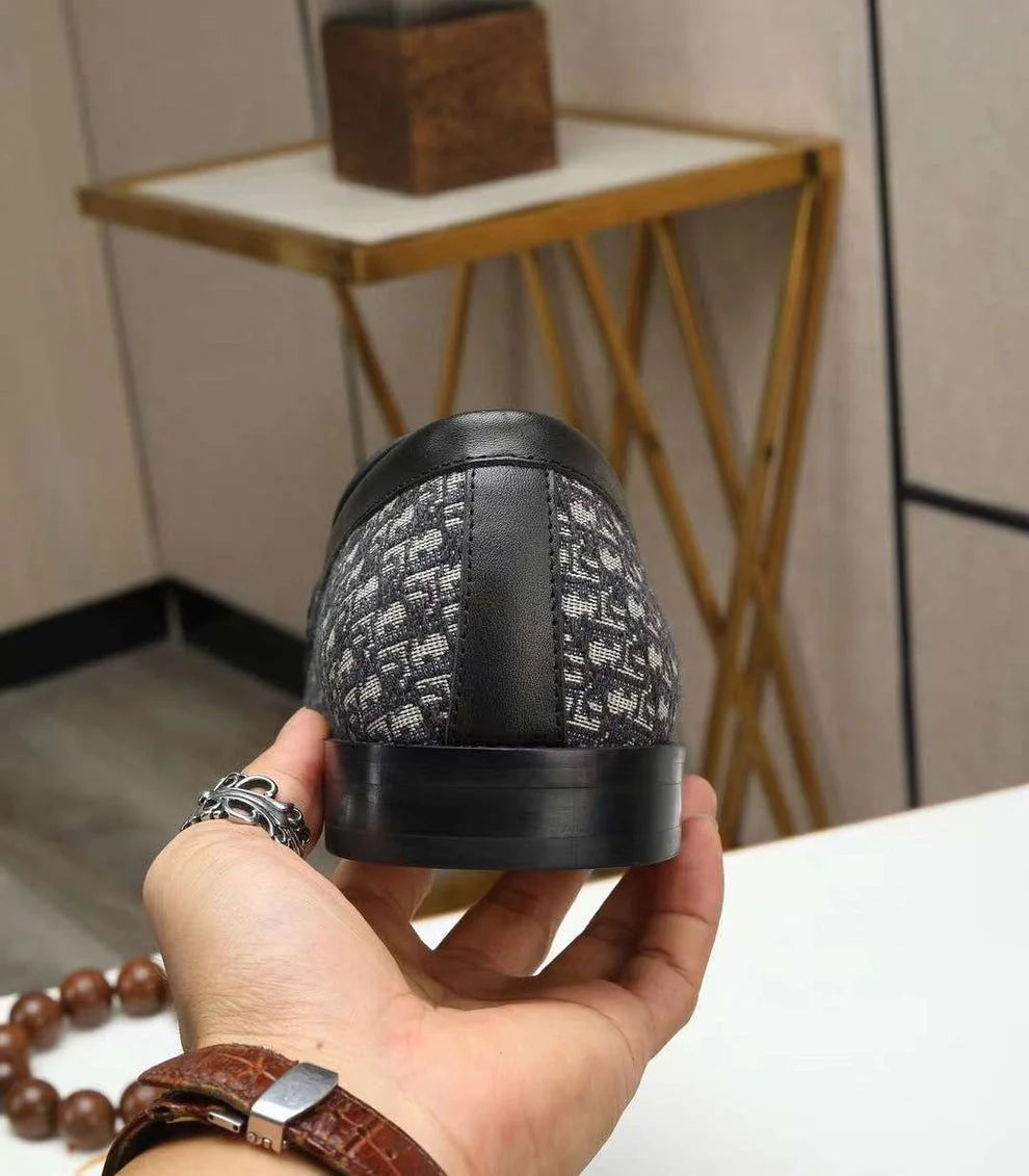 CHRISTIAN DIOR || Men’s Black and Grey Oblique Jacquard Penny Loafers - FASHION MYST