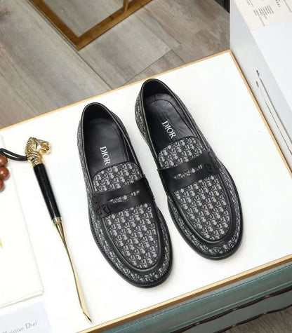 CHRISTIAN DIOR || Men’s Black and Grey Oblique Jacquard Penny Loafers - FASHION MYST