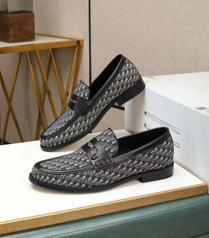 CHRISTIAN DIOR || Men’s Black and Grey Oblique Jacquard Penny Loafers - FASHION MYST