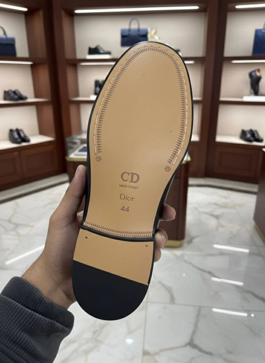 CHRISTIAN DIOR || Men's Brown Smooth Leather Loafers with Gold-Finish CD  Buckle