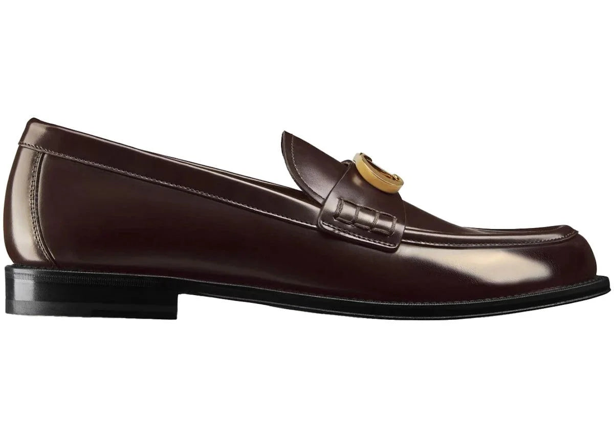 CHRISTIAN DIOR || Men's Brown Smooth Leather Loafers with Gold-Finish CD Buckle - FASHION MYST