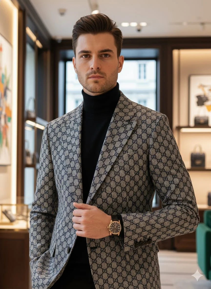 GUCCI || Men's GG Monogram Notch Lapel Blazer - Signature Canvas Edition