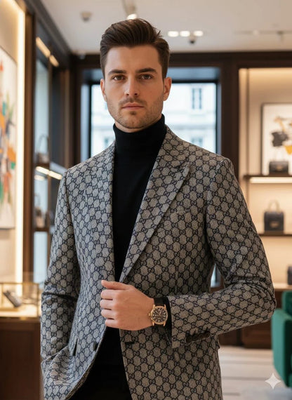 GUCCI || Men's GG Monogram Notch Lapel Blazer - Signature Canvas Edition