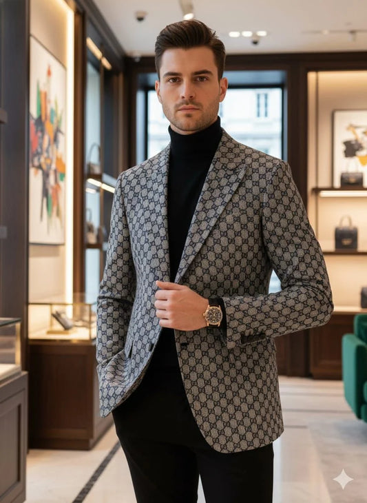 GUCCI || Men's GG Monogram Notch Lapel Blazer - Signature Canvas Edition