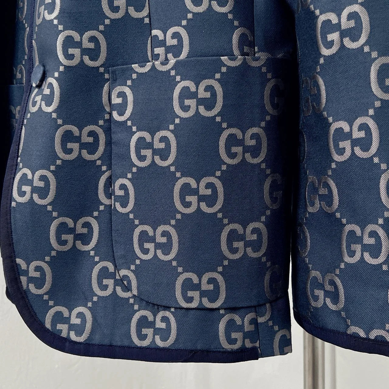 GUCCI || GG Monogram Canvas Single-Breasted Blazer in Blue