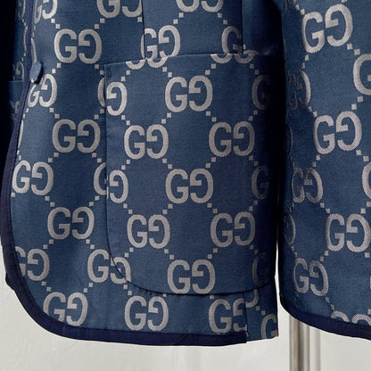 GUCCI || GG Monogram Canvas Single-Breasted Blazer in Blue