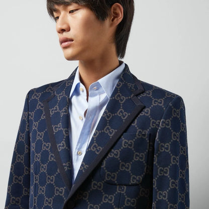 GUCCI || GG Monogram Canvas Single-Breasted Blazer in Blue
