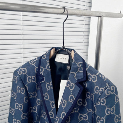 GUCCI || GG Monogram Canvas Single-Breasted Blazer in Blue