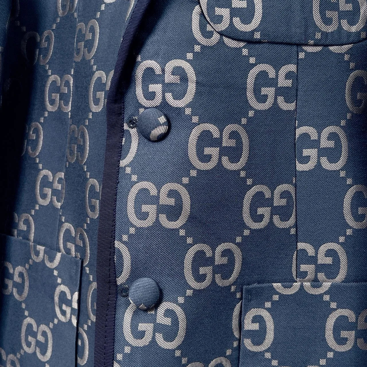 GUCCI || GG Monogram Canvas Single-Breasted Blazer in Blue