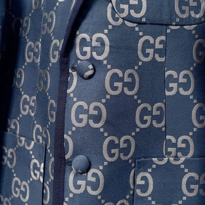 GUCCI || GG Monogram Canvas Single-Breasted Blazer in Blue
