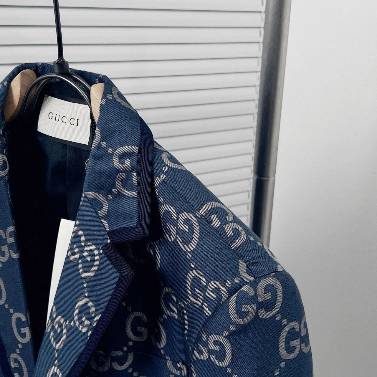 GUCCI || GG Monogram Canvas Single-Breasted Blazer in Blue
