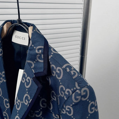 GUCCI || GG Monogram Canvas Single-Breasted Blazer in Blue