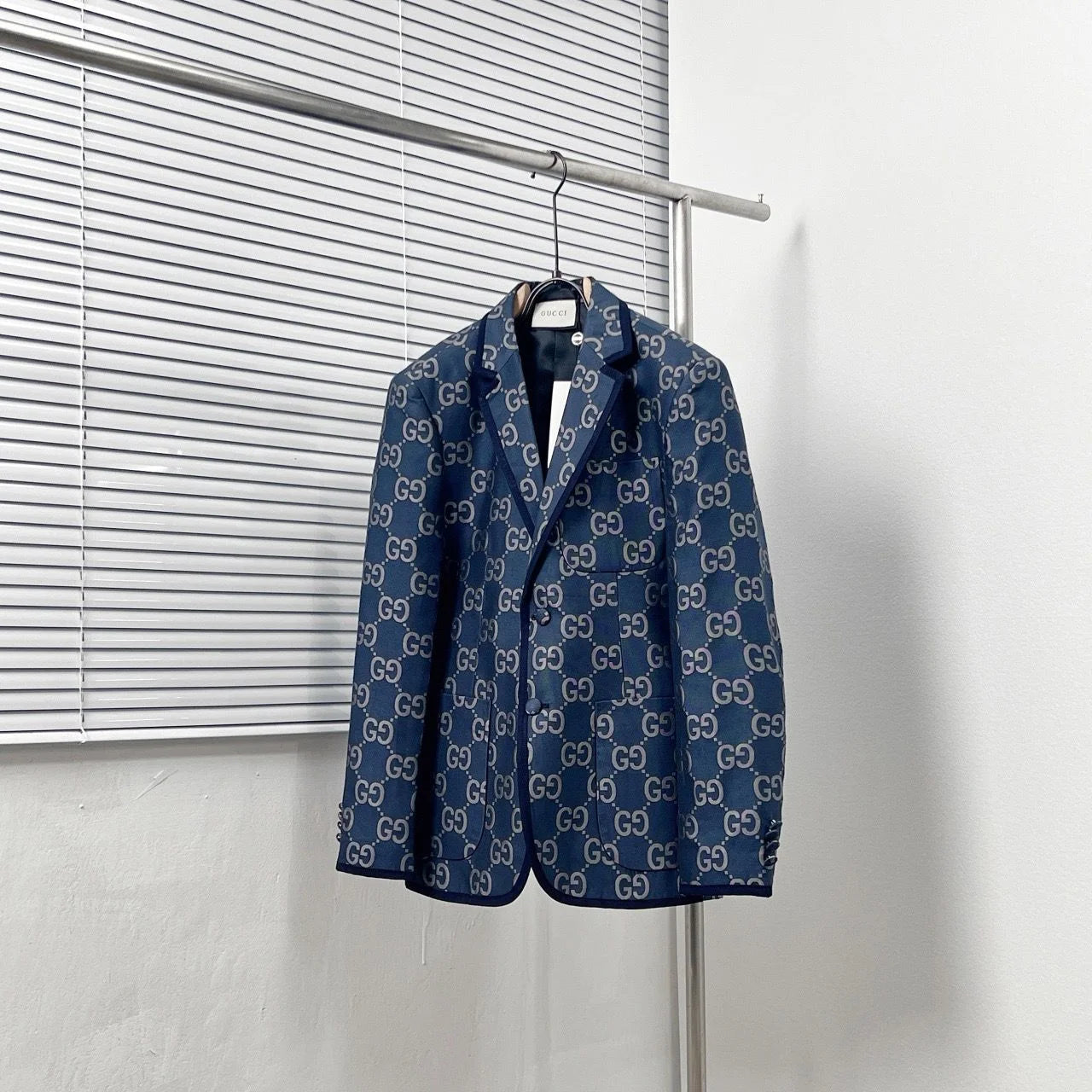 GUCCI || GG Monogram Canvas Single-Breasted Blazer in Blue