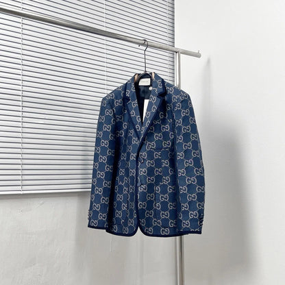 GUCCI || GG Monogram Canvas Single-Breasted Blazer in Blue