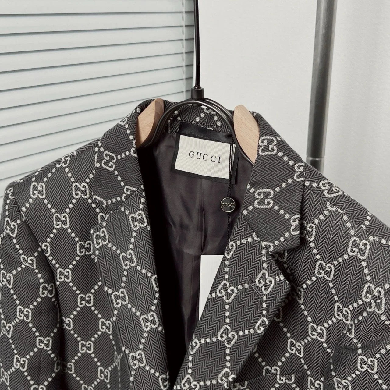 GUCCI || GG Logo Print Blazer Jacket – Grey Luxury Designer Formal Wear