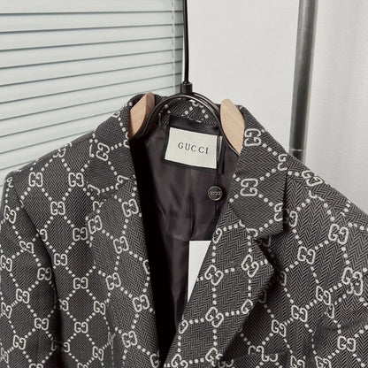 GUCCI || GG Logo Print Blazer Jacket – Grey Luxury Designer Formal Wear