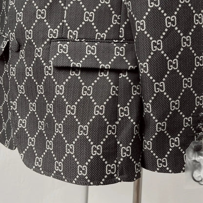 GUCCI || GG Logo Print Blazer Jacket – Grey Luxury Designer Formal Wear