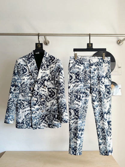 LOUIS VUITTON || Pharrell Williams Blue Surfer Monogram Print Suit - Blazer & Pants