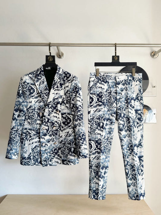 LOUIS VUITTON || Pharrell Williams Blue Surfer Monogram Print Suit - Blazer & Pants