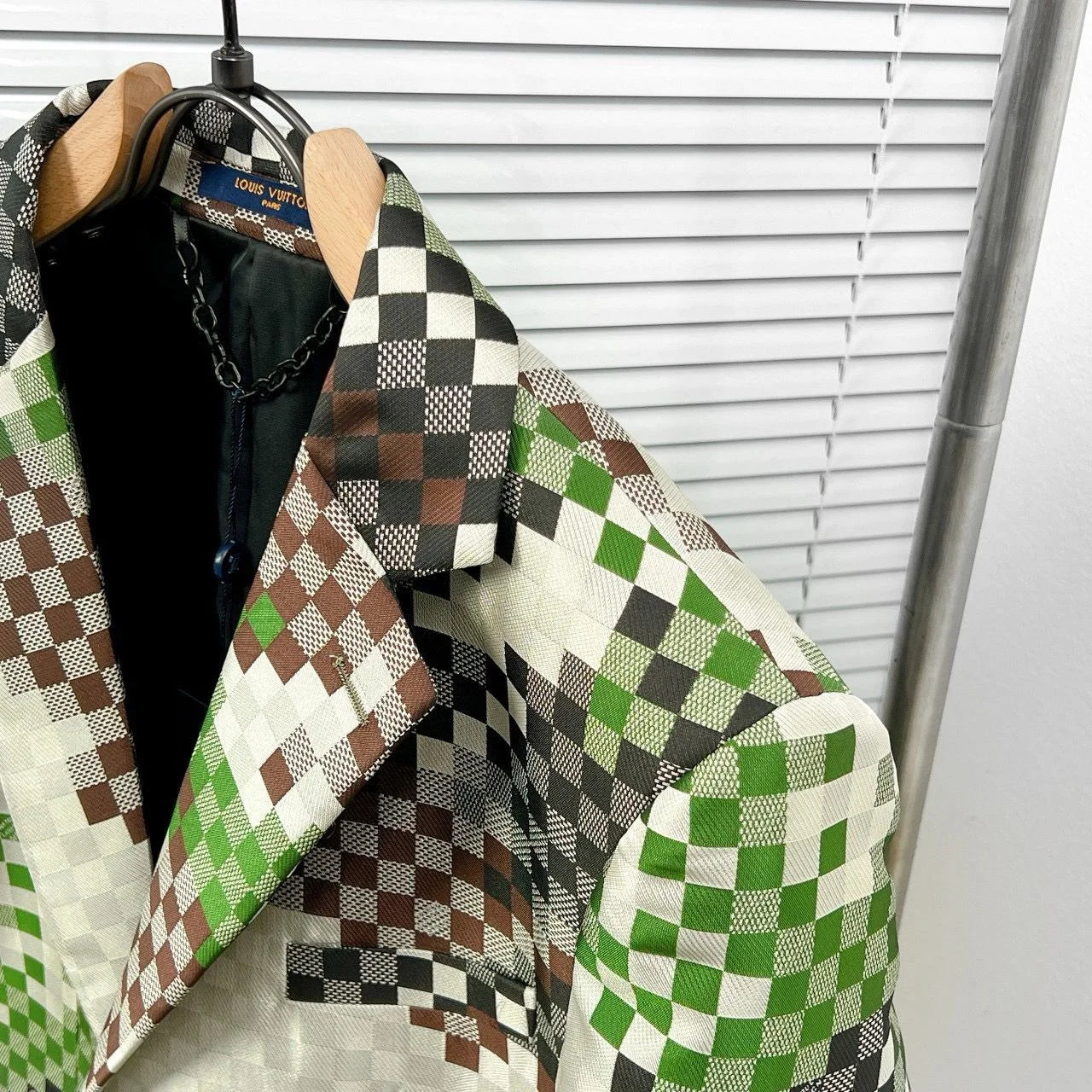 LOUIS VUITTON || Men’s Green and Earth-Tone Pixelated Damier Pattern Blazer